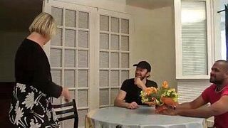 Angelina mature fucks two beautiful cocks for her first DP - porn video