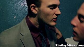 Gay office hunk drooling all over cock - porn video