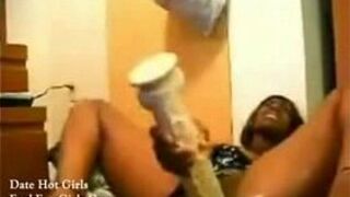 Black Babe Fucks Her Pussy With A Huge White Dildo - porn video